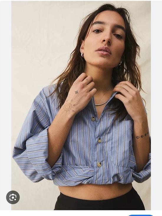 BDG Tops - BDG Blue and White Striped Cropped Button-Up